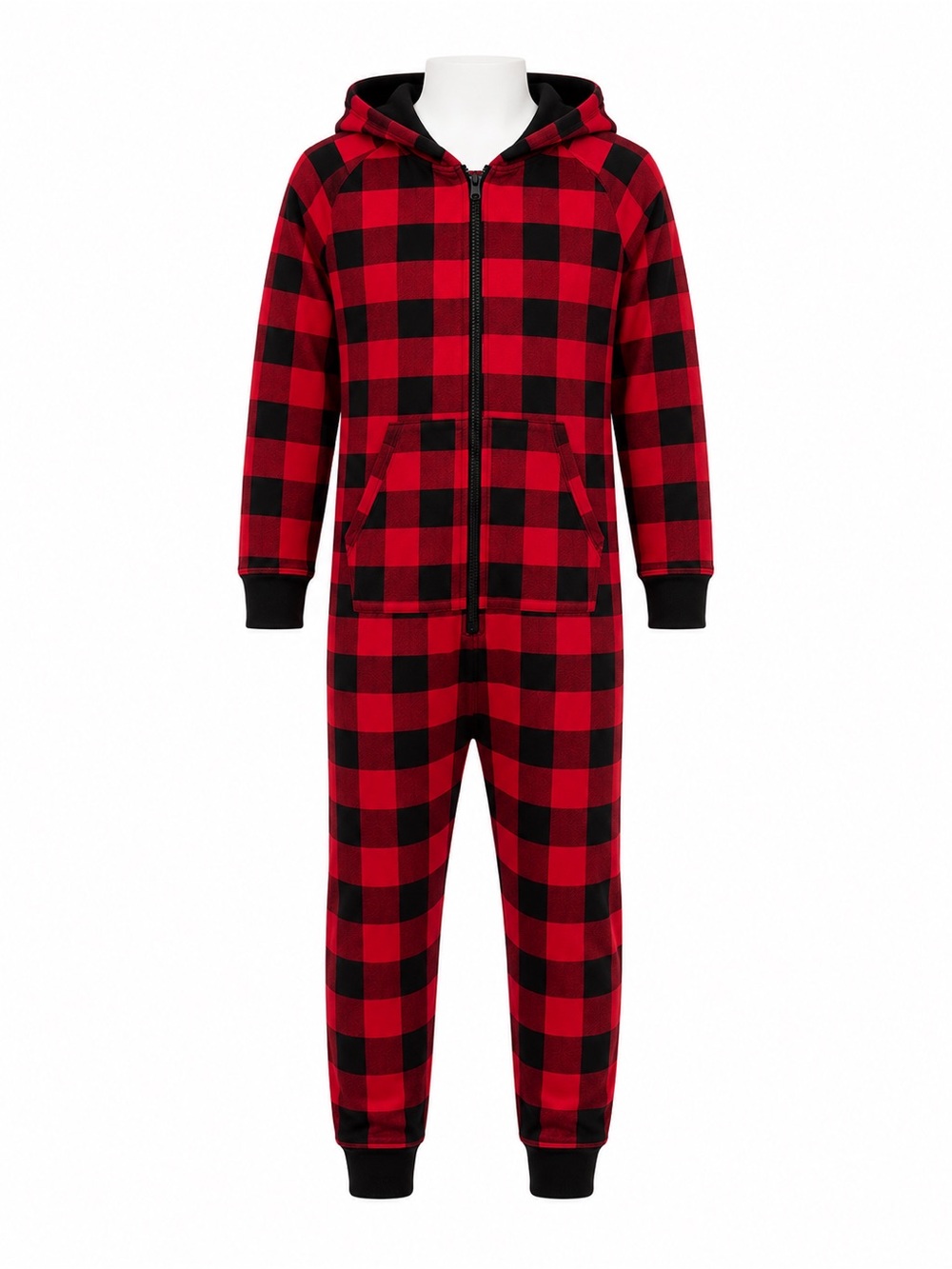 Size 16 Ripzone Boys Buffalo Plaid Hooded One‎ Piece Pajama Red Black Lounge